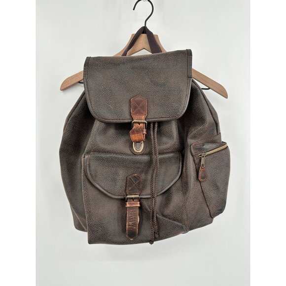 G.H Bass & Co Genuine Leather Rucksack Backpack Brown Vintage Riding Travel
